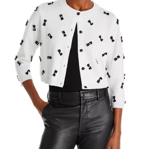 Alice + Olivia Wool Blend Daroda Pearl Bow Cardigan Sz XL - Picture 10 of 12